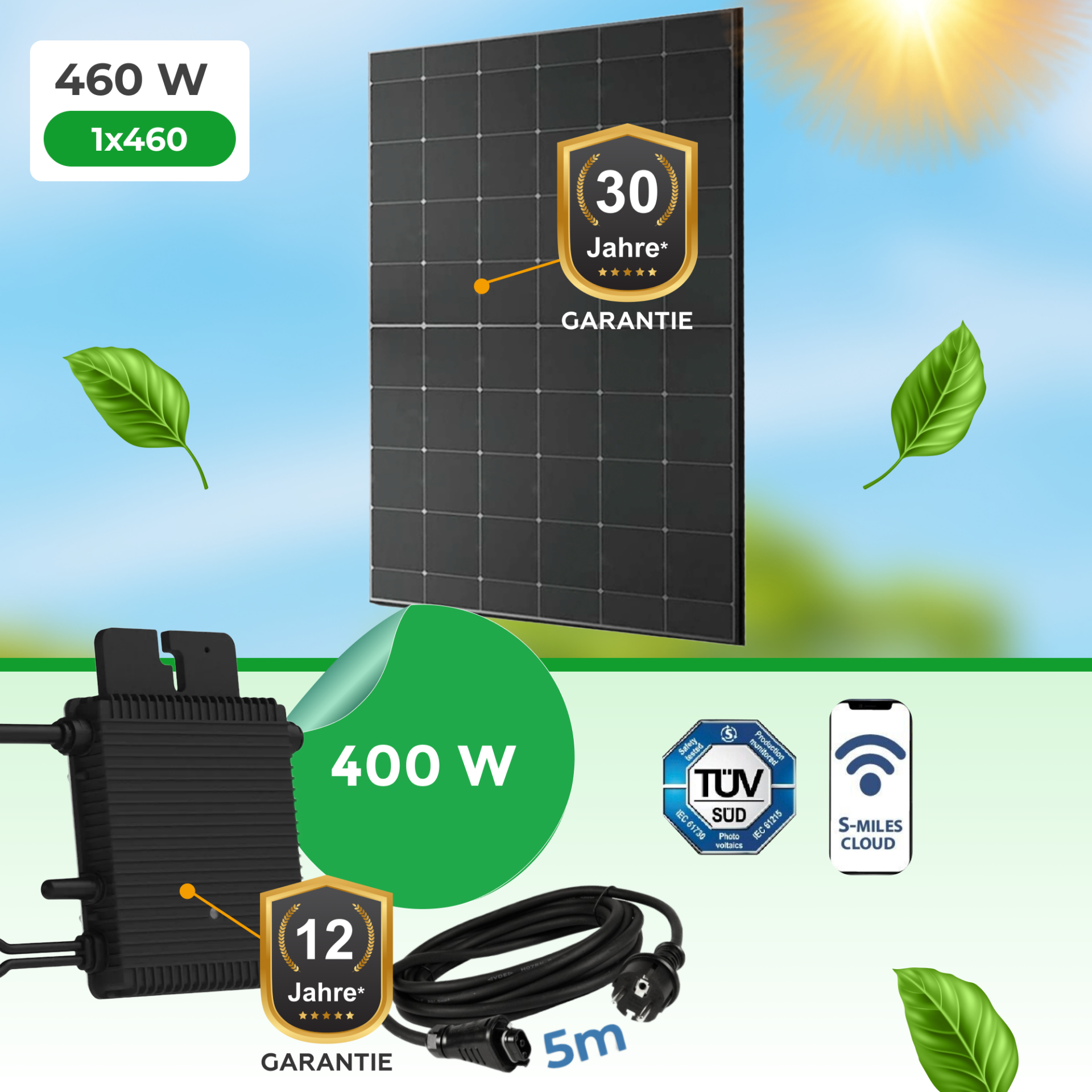 Balkonkraftwerk 460Watt mit Hoymiles HM 400W Wechselrichter