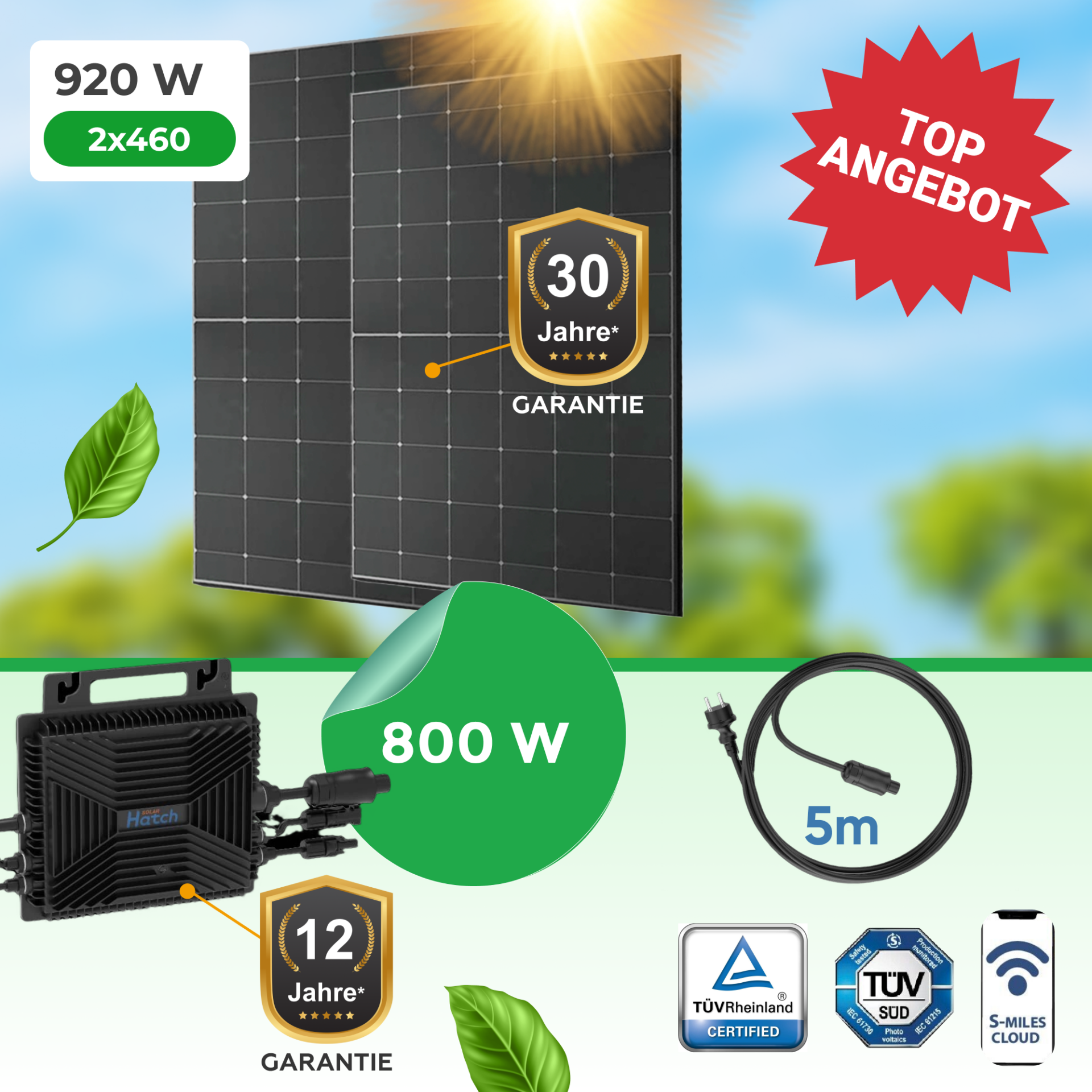 Balkonkraftwerk 920 Watt mit 800W WiFi Wechselrichter